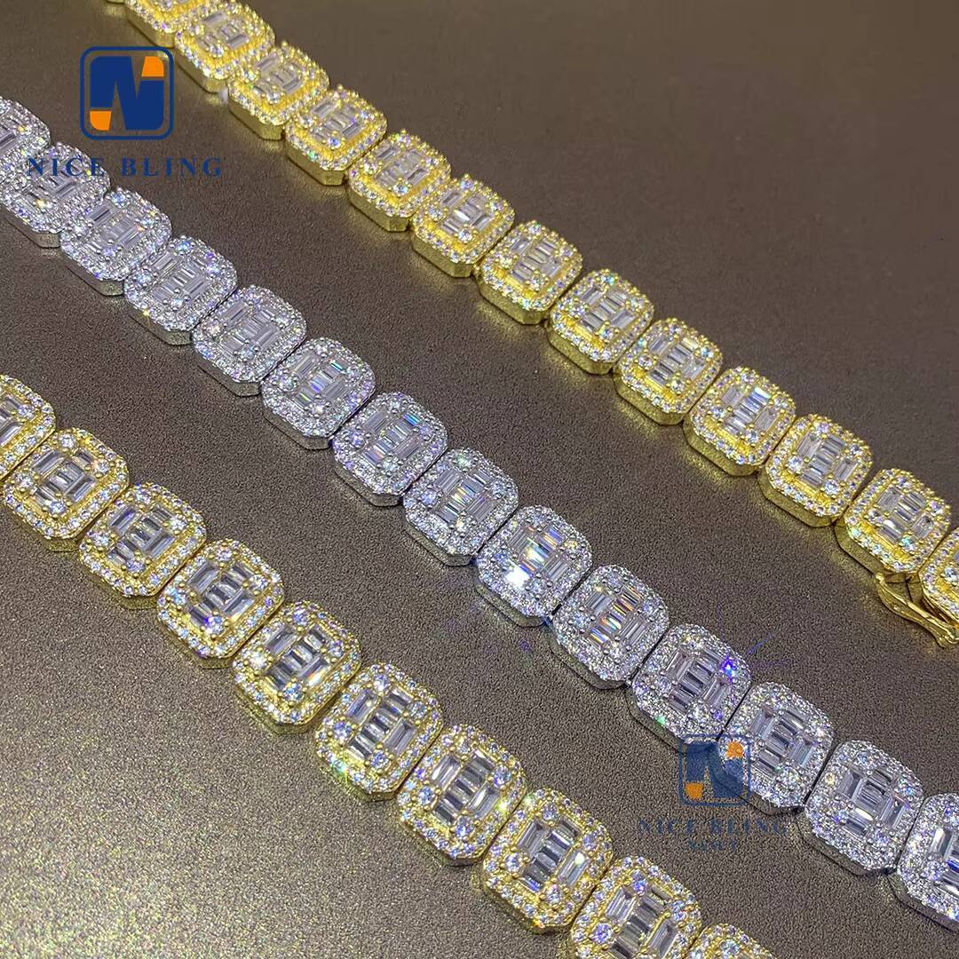 Full Moissanite Diamonds 925 Sterling Silver Cuban Link Necklace VVS baguette Moissanite Iced Out Jewelry