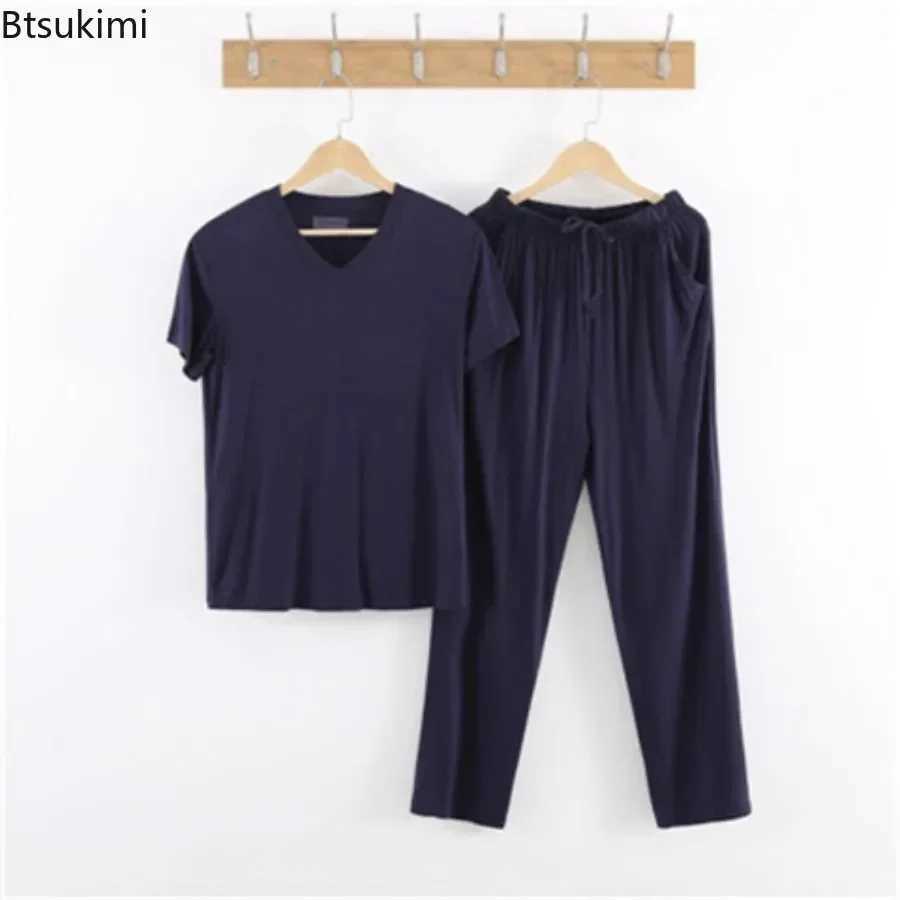 2025 New Mens Casual Pajamas Sets Oversized Modal Short Sleeve and Pants Sets Male Sleepwear Soft Loose Home Clothes for Men W250717
