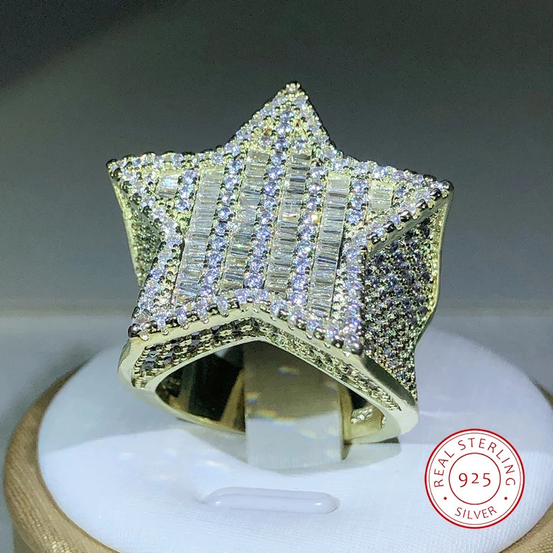 925 Silver arrivel Hip-hop Micro-inlaid Zircon Big Five-pointed Star Ring For Men and Women Jewelry 250716