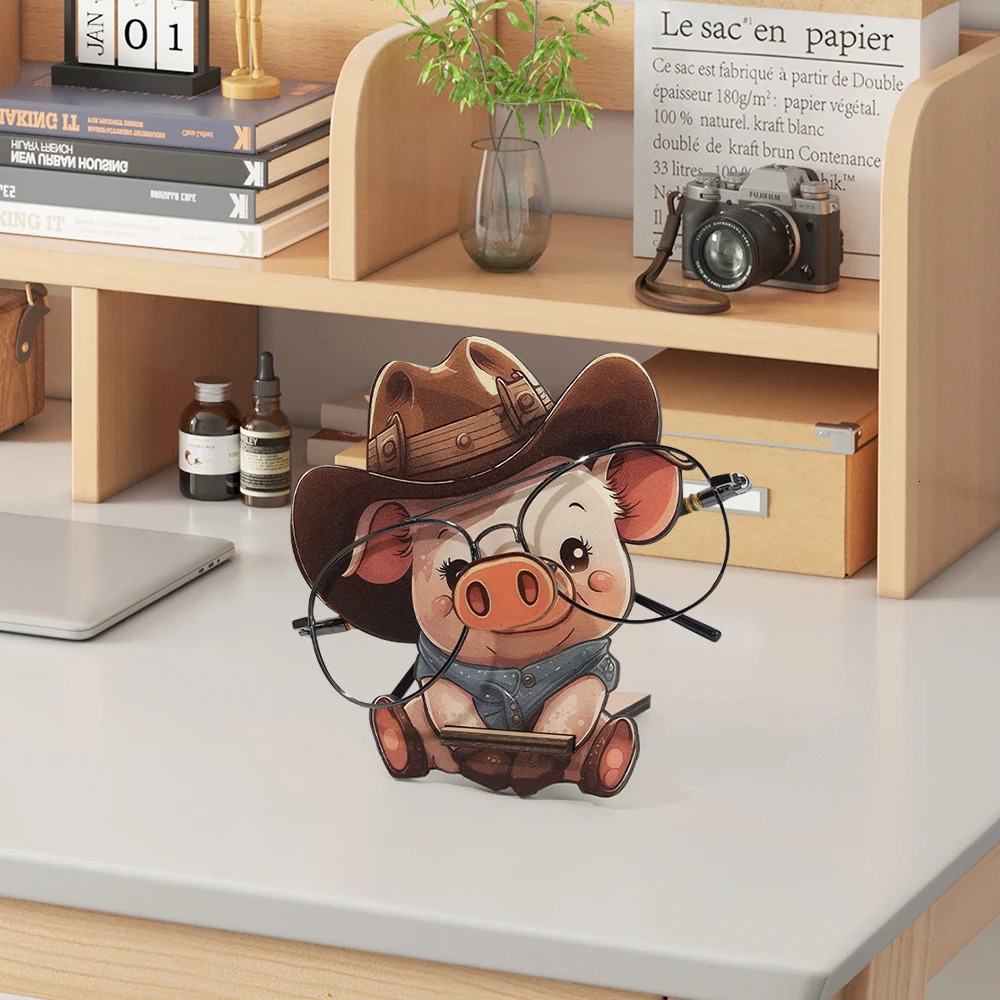Cartoon Pig Glasses Frame Cute Animal Glasses Frame Sunglasses Display Stand Hand Carved Home Wooden Decoration 3D 250716