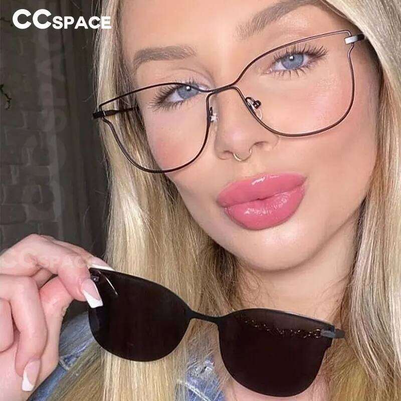 47478 Magnetic Metal Optical Glasses Frames Women Polarized Sunglasses Clip Fashion Insertable Lens Computer Eyeglasses
