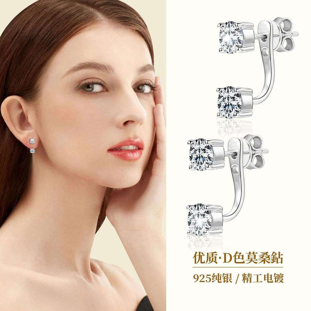 Fashionable Personality Double Wear Moissanite S Pure Sier Niche High-End Light Stud Earrings 87F