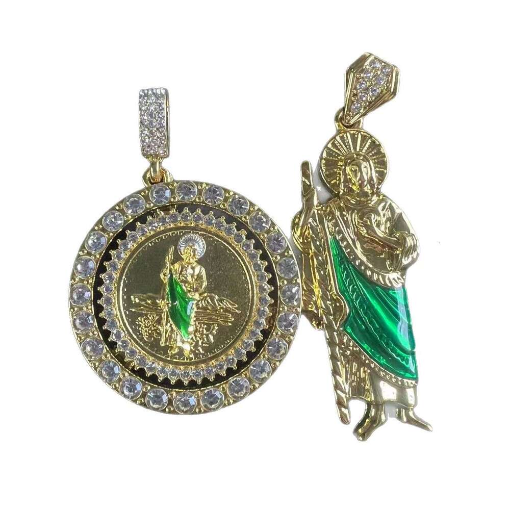 Inlaid Dia Rotating Grim Reaper Pendant Alloy Round Plate Hip-Hop Style Trendy Jewelry Rotatable Necklace