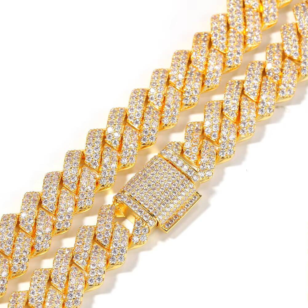 TOP HIP HOP 13mm New Luxury Zircon Gold Silver Prong Cuban Chain Luxury square Shape Tight Iced Out Cuban Chain