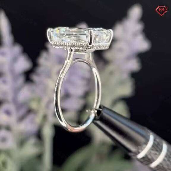 Luxury 14k/Gold Emerald Cut Hidden Halo 7.5 Wedding VVS Silicon Stone Female Engagement Ring