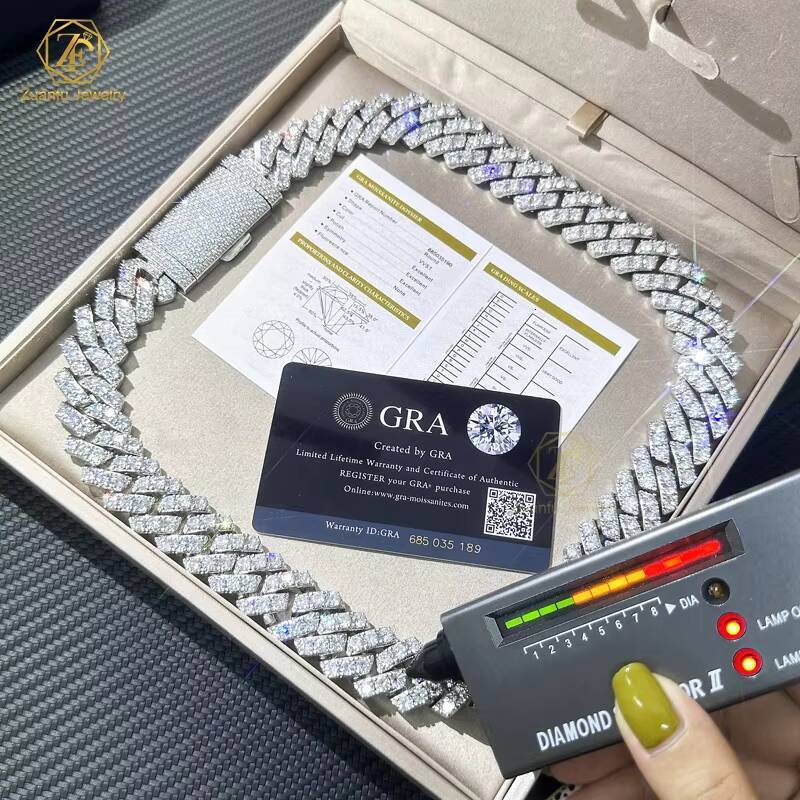 2025 Hip Hop Jewelry Bling 20mm Sterling Silver 1 Row VVS Moissanite Diamond Iced Out Miami Cuban Link Chain Necklace