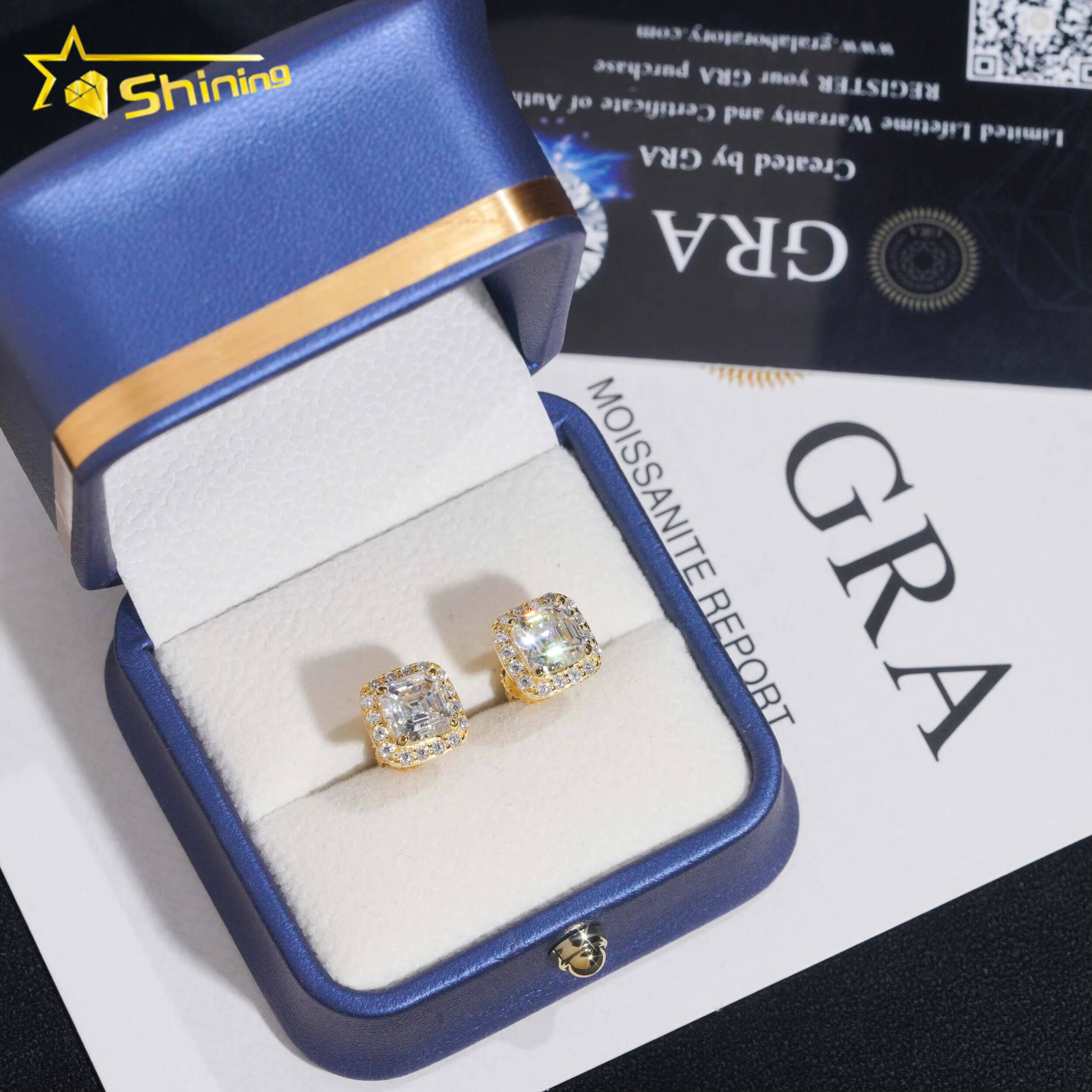 Diamond Tester Certified RTS Hip Hop Jewelry 925 Silver Asscher Cut VVS Diamond Moissanite Stud Earrings