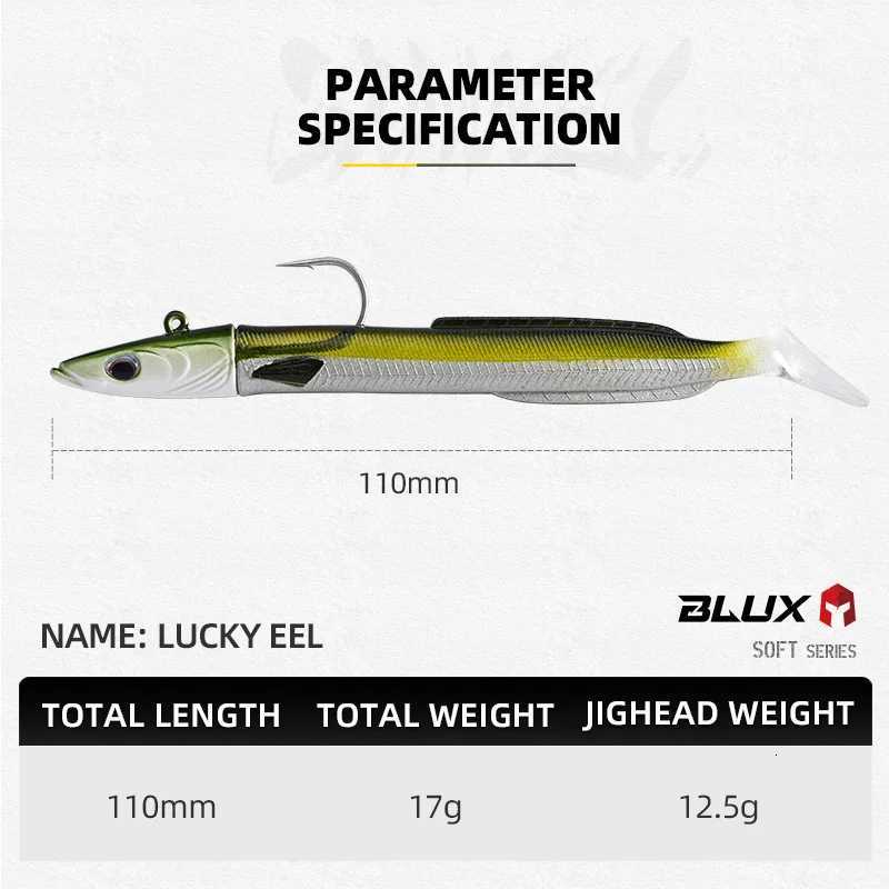 BLUX Happy Sandeel 11cm 17g Soft Live Eel Fishing Lure Paddle Tail Jig Head Hook Vinyls Vibration Artificial Bait Saltwater Gear Z250717