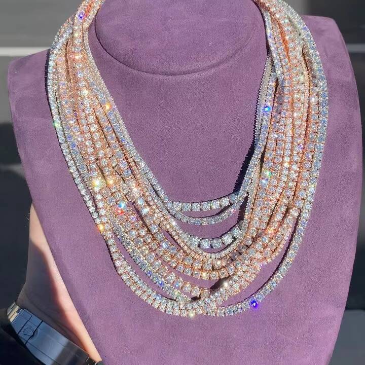 925 Sterling Silver Hiphop Chain with VVS Moissanite Sparkling 5mm Iced out Tennis Chain Necklaces Product Category