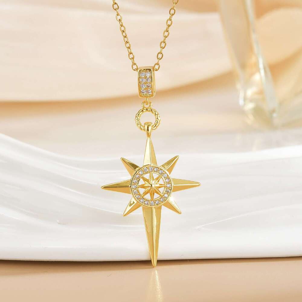 Polaris Titanium Steel Necklace For Women Fashionable High-End Micro-Inlaid Zircon Pendant Niche Design Internet Celebrity Collarbone Chain 5Ff