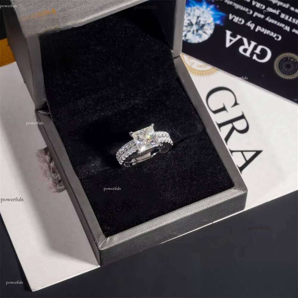 14K Real Gold VVS Moissanite Dia Women Engagement Set Princess Cut Solitaire Hip Hop Jewelry Wedding Ring Band