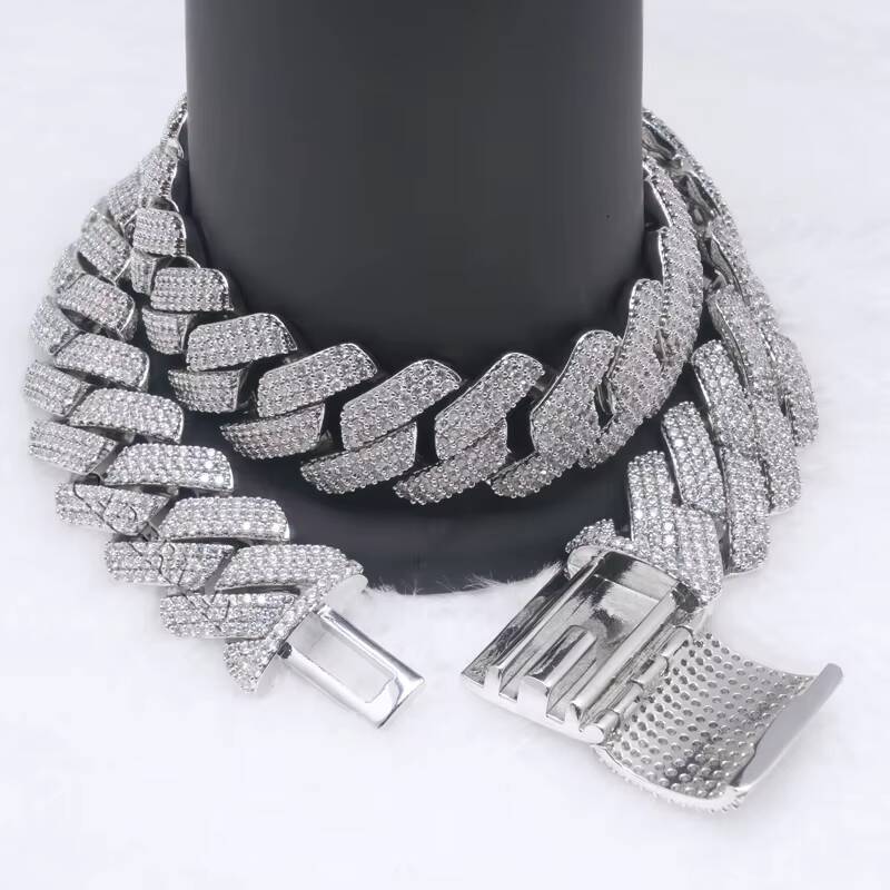 Hip-HOP Moissanite Jewelry Cuban Chain Iced Out D Color 3 Rows 925 Sterling Sliver 8-20mm Miami Cuban Chain Men Cuban Link Chain