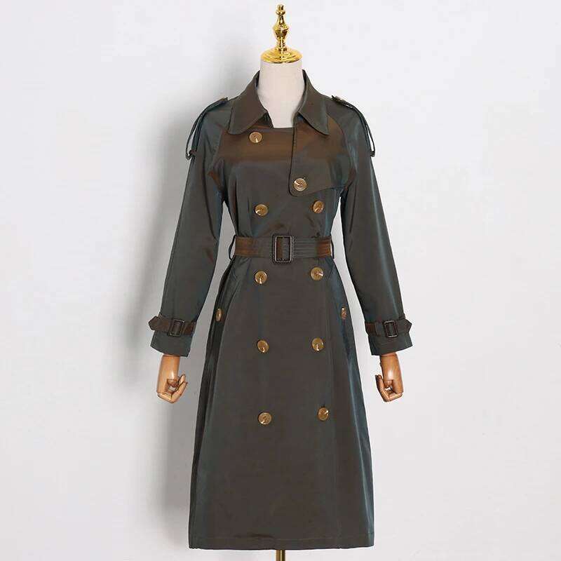 VGH Vintage Patchwork Belts Trench For Women Lapel Long Sleeve High Waist Spliced Buttons Streetwear Windbreakers Female Fashion