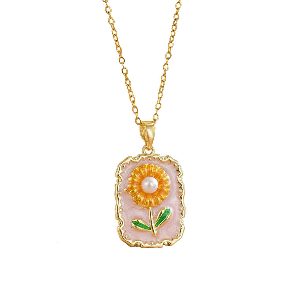 Vintage Style Oil Painting For Women, Enamel Painted French Flower Pendant, Monet Garden Spring Summer Pearl Choker Necklace 3B5