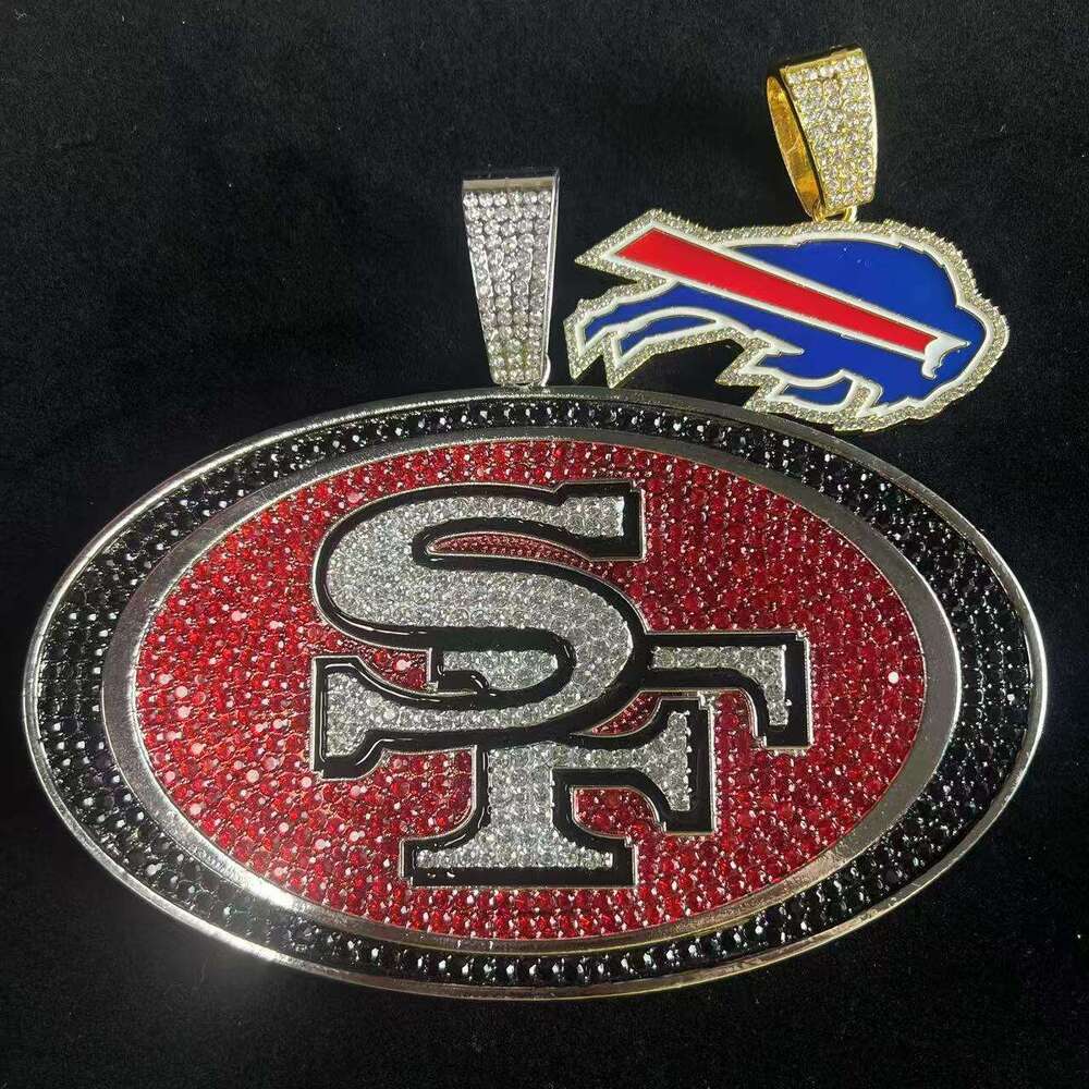 Hot Selling Full Dia Colorful Football Team Pendant Fashion Creative Personality Alloy Cuban Chain Necklace Jewelry