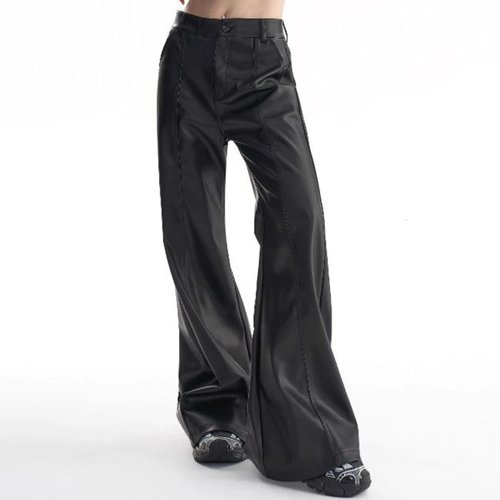 Mens Pu Leather Pants ThreeDimensional Deconstruction Plain Trousers Street Wear Youth Campus Niche Casual MenS Clothing y250704