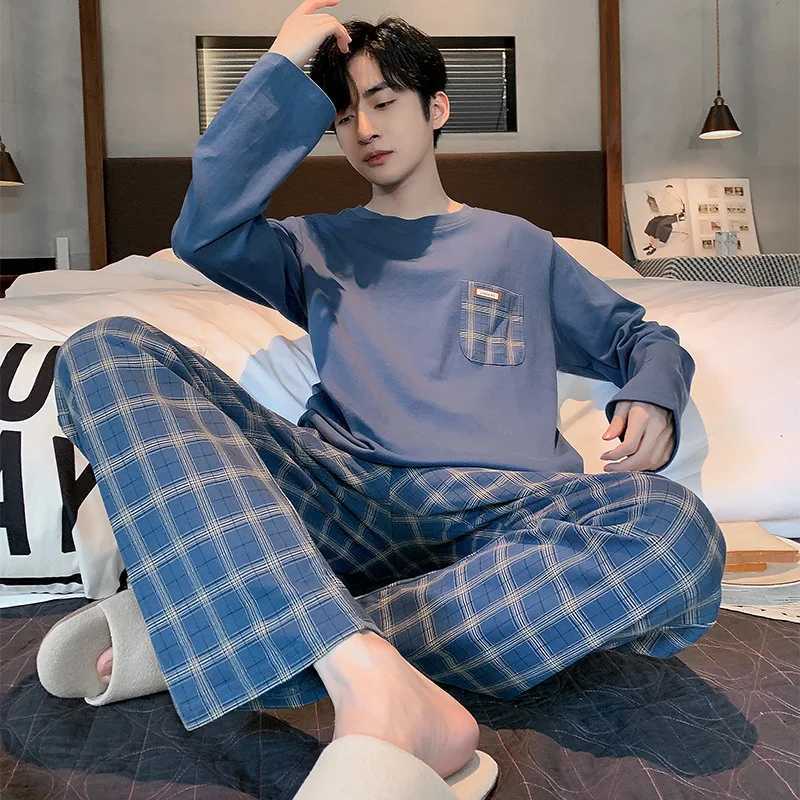 Summer Knitted Plaid Cool Mens Pajamas Casual Short Tops + Long Pants Sets Mens Sleepwear Nightwear Pijamas 4XL Homewea3 W250717