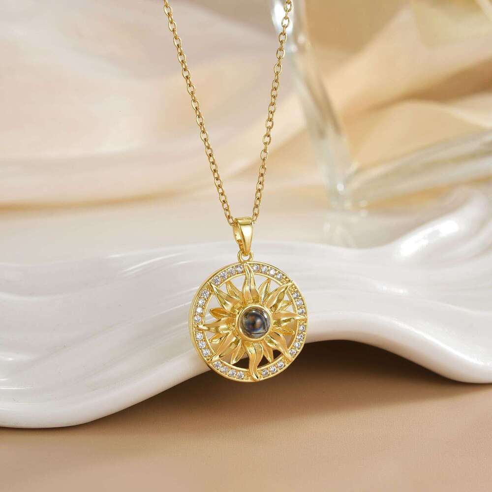 Gold-Plated Copper Opal Temperature-Sensitive Sun And Moon Pendant Micro-Paved Zirconia Titanium Steel Necklace 862