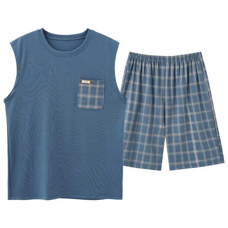 Fashion Summer Letter Print Pajamas Sets for Men Plaid Pants Knit Cotton Male Sleepwear Big Yards 4XL Home Wear Lounge Nightwear W250717