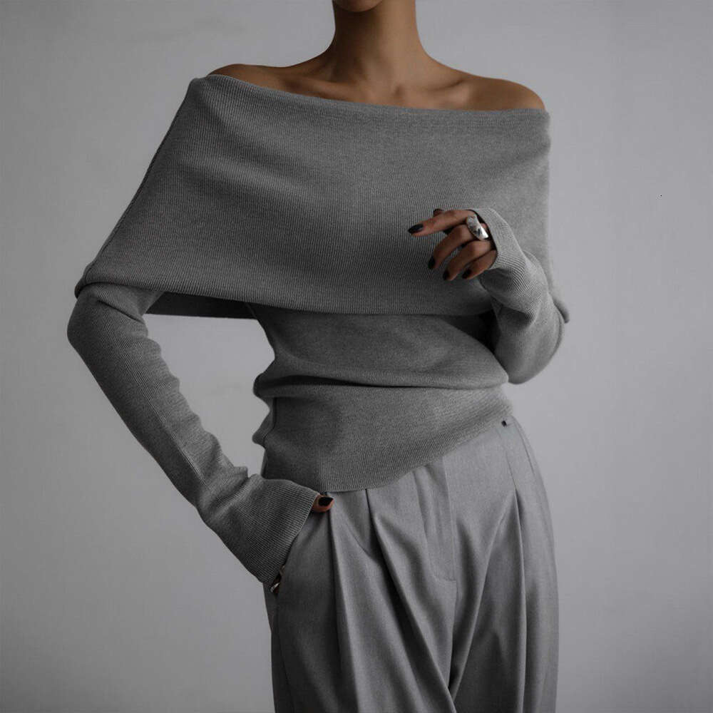 Women's Sweater Autumn Winter Long Sleeve Knitted Base Shirt Off-Shoulder Sexy Slim Fit Top B5