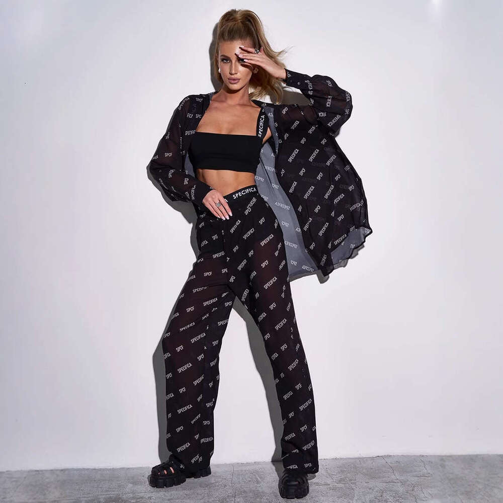 Printed Chiffon Long Pants Spring Summer New Sun Protection Shirt Set Casual Outfit For Women B5