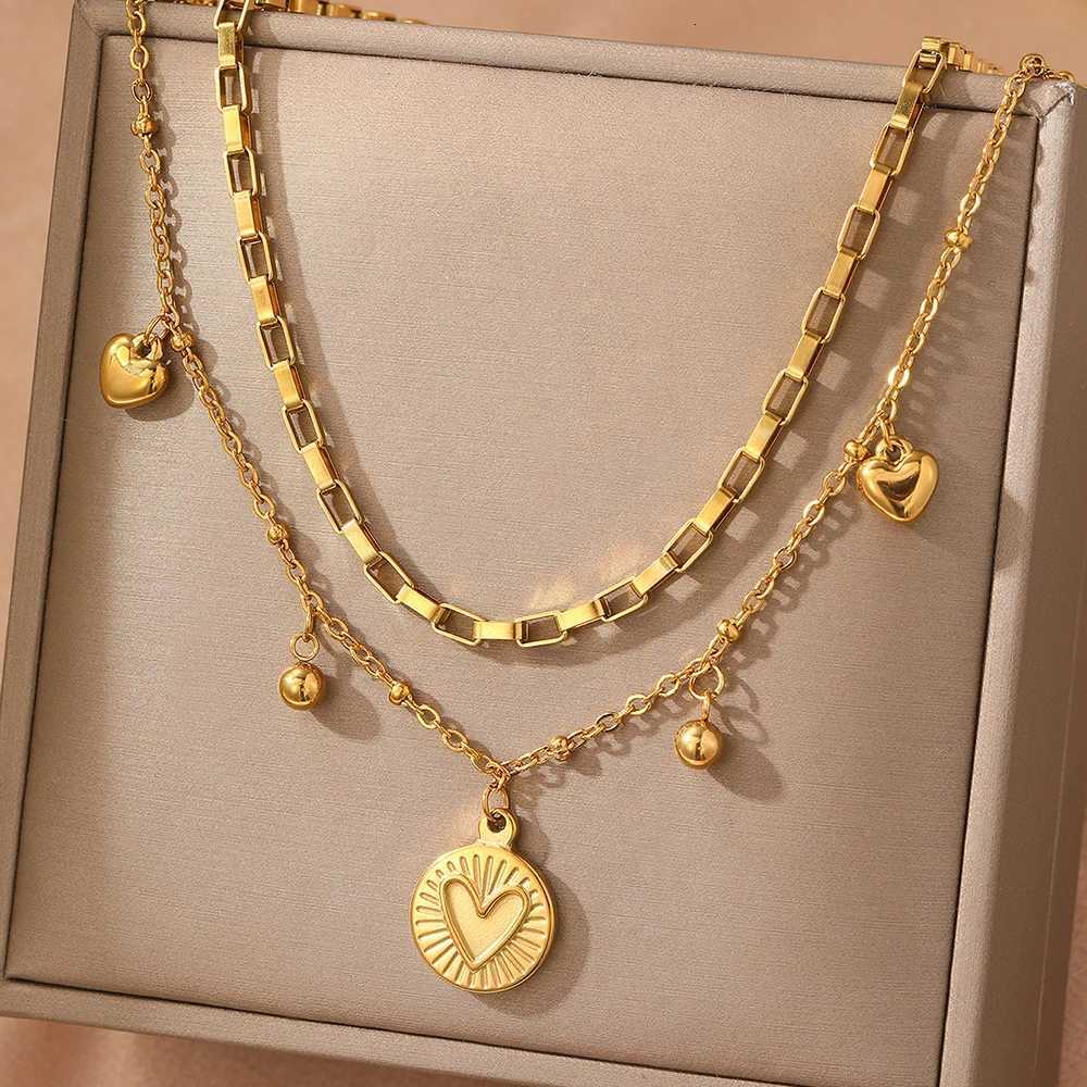 Stainless Steel Necklace Light Luxury Exquisite Peach Heart Double Layer Chain Necklace for Women Jewelry Birthday Anniversary Gift XJ250717