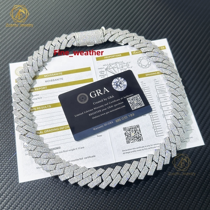 Hip Hop Rapper Jewelry Men 925 Silver Vermeil Necklaces Iced Out VVS1 Diamonds Chain 18mm 3 Rows Cuban Link Chain Moissanite