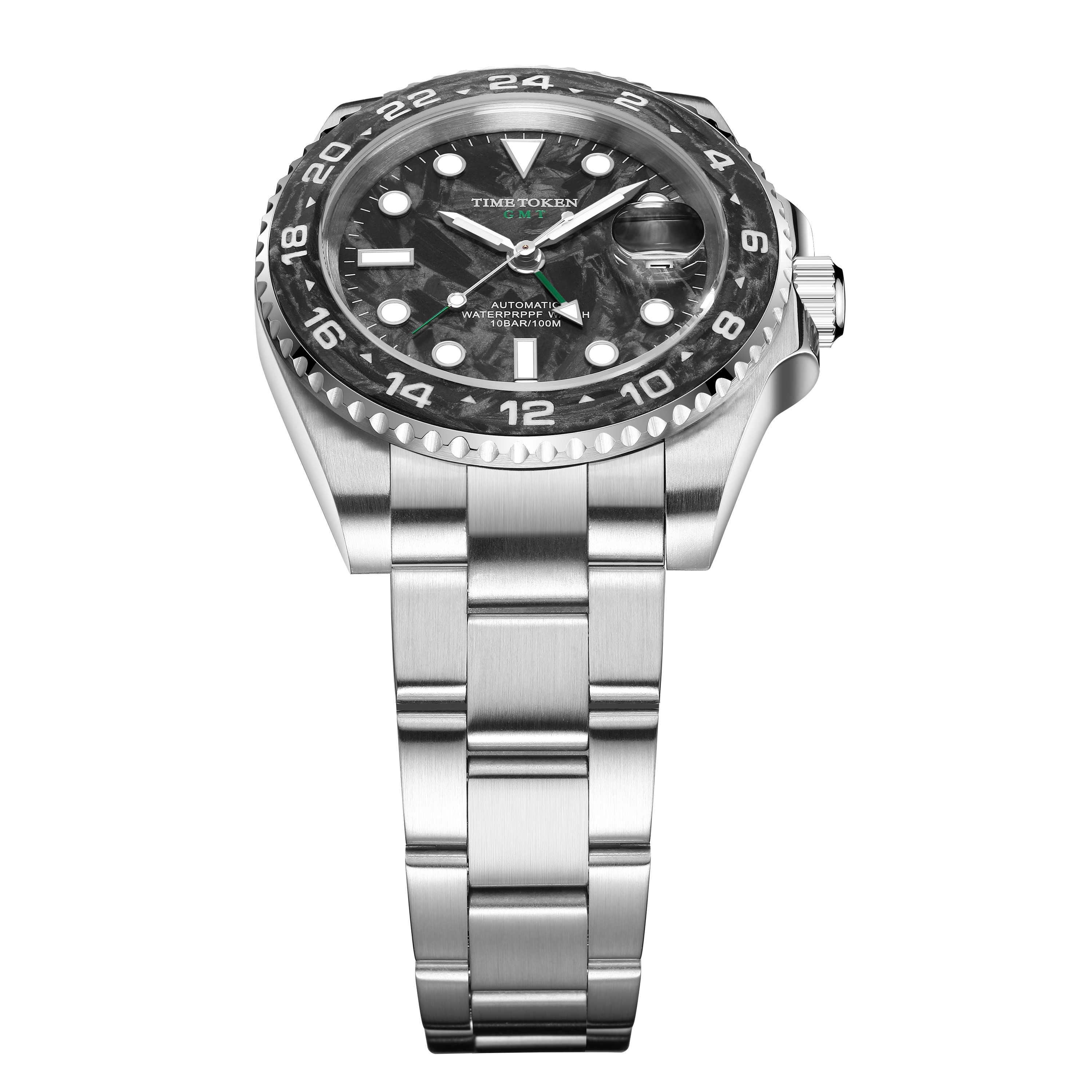TIME TOKEN 2025 40mm Mens Carbon Fiber Automatic Watch Luxury Divers 100m Water Resistant T454BGS