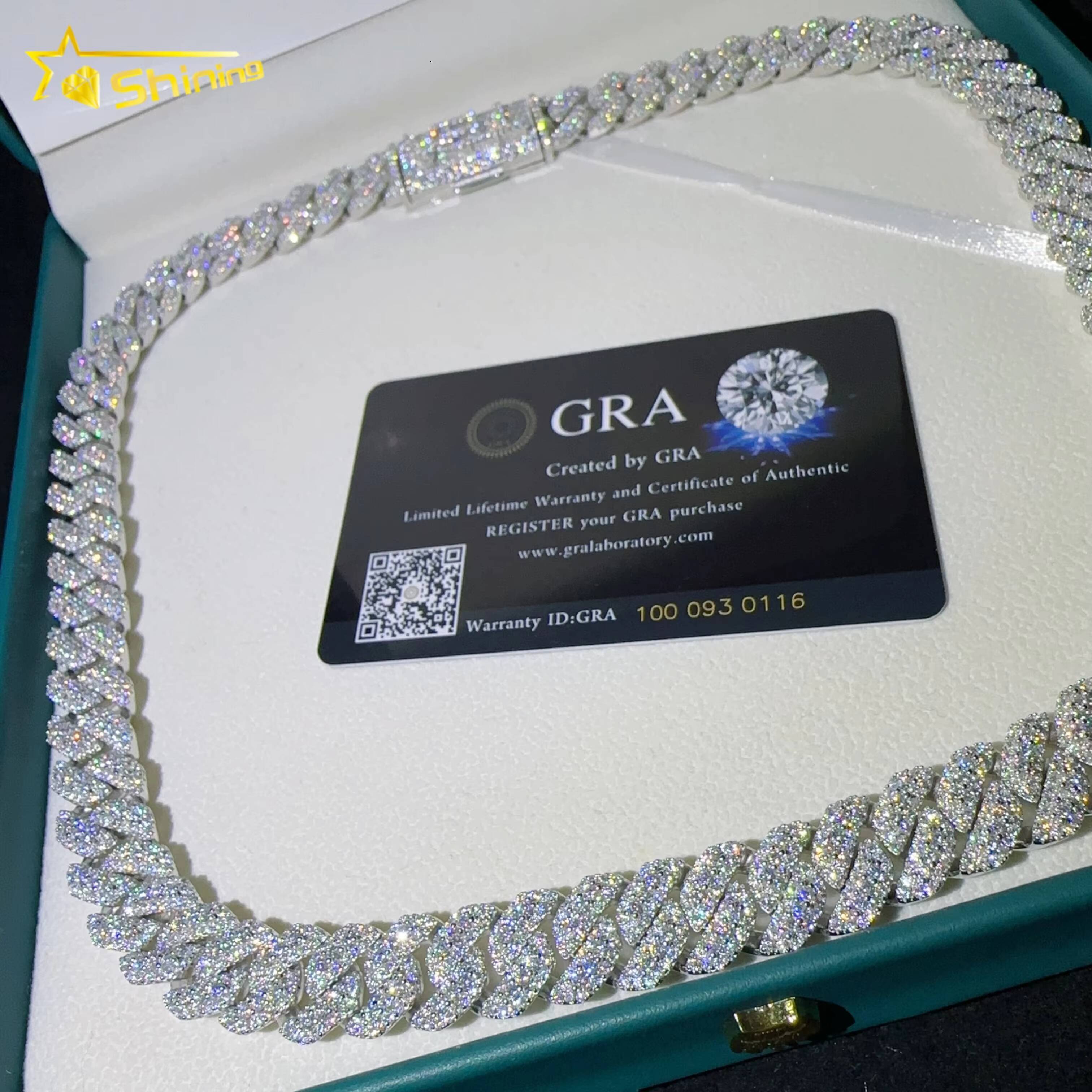 Pass Tester VVS Moissanite Lab Diamond Silver 925 Cuban Necklace and Chain Hip Hop Iced Out Jewelry 10mm Cuban Link Chain