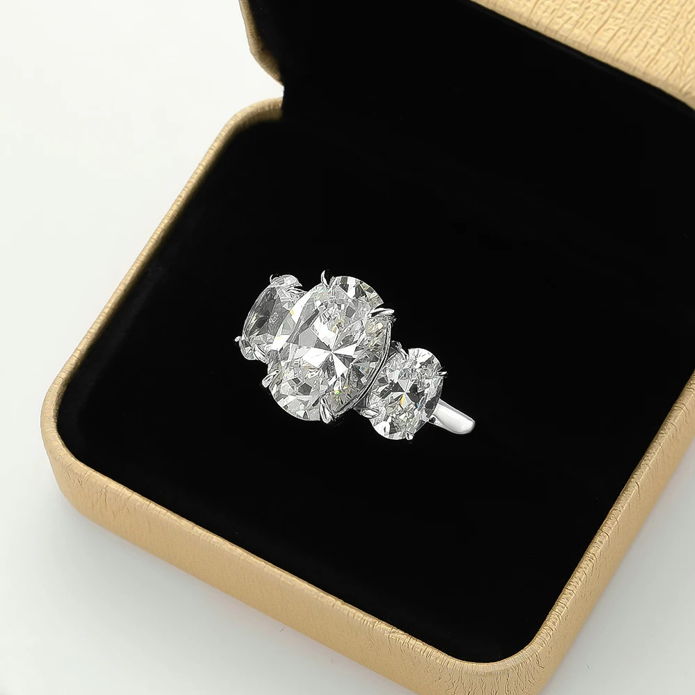 Certified 3/6cttw Oval Cut Full Engagement Ring for Women 925 Sterling Silver 3-Stones Diamond Wedding Band Jewelry 250716