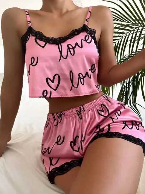 2 Pieces Set WomenS Pajama Shorts Suit Homewear Print Underwear Sexy Pajamas Lingerie Camisoles Tanks Nighty Ladies Sleepwear W250717