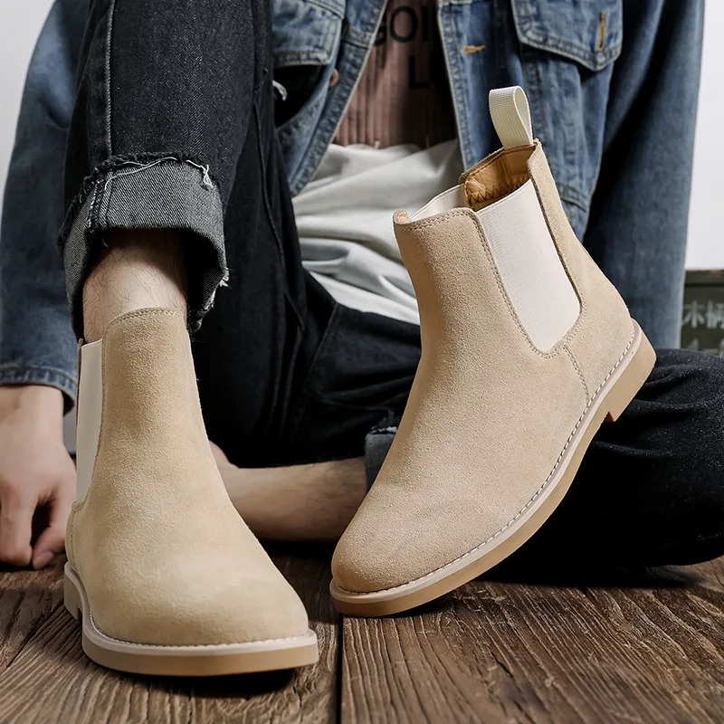 England style mens casual chelsea boots black beige cow suede leather shoes cowboy ankle boot breathable handsome short botas 250715