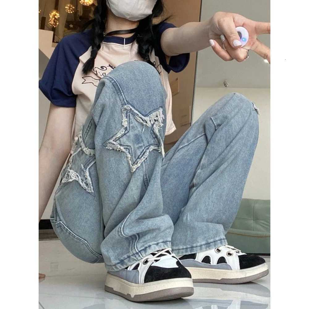 American Retro High Street Jeans for Women Spring and Autumn New Design Embroidery High Waist Thin Wide Leg Trousers Trend R250716