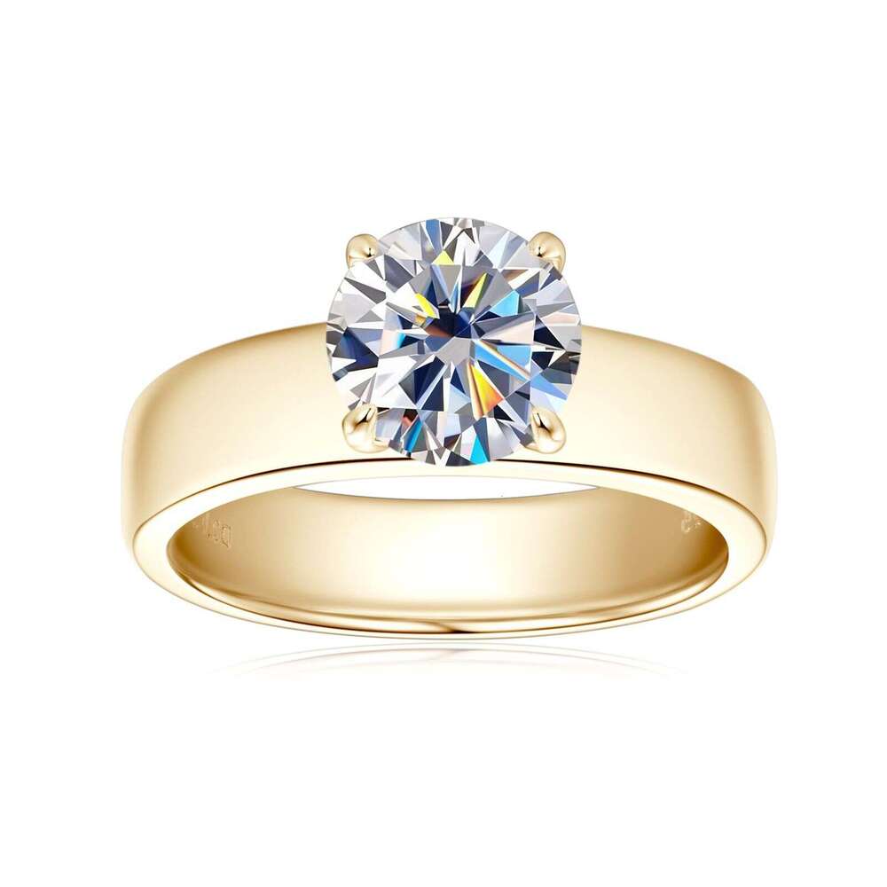 Simple Classic Women's 2 fashion D Color Moissanite Silver Gold Plated Ring 13D