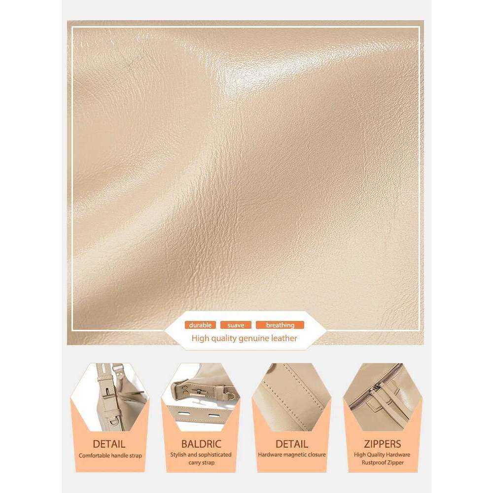 Zency Fashion Leather Handbag Genuine Cowhide Ladies Crossbody Large Capacity Shoulder Summer Lightweight Brown Satchels New