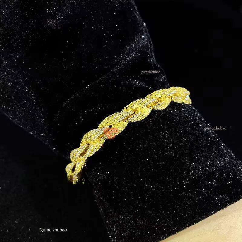 Custom Hand Make VVS Moissanite Dia 8mm Gold Plated Solid Sier Rope Bracelet for Cuban Link Chain
