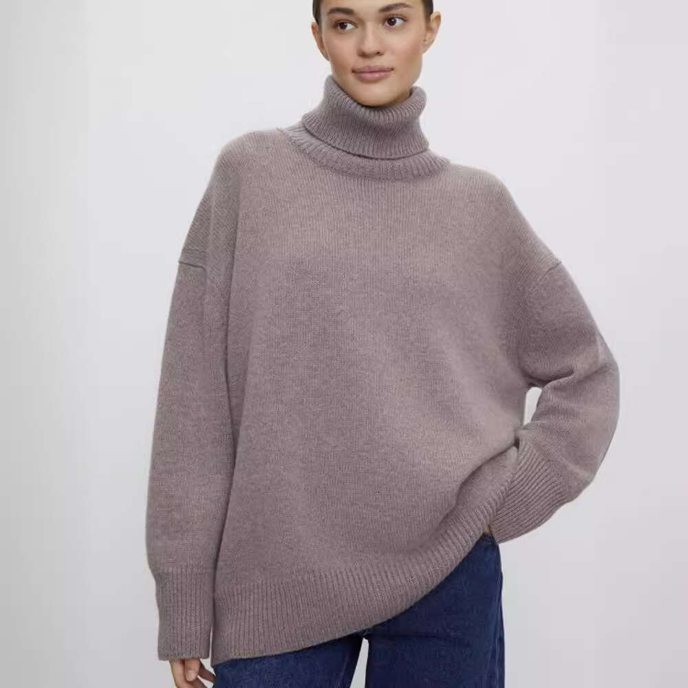 Multi-Color High Solid Color Sweater Loose Pullover Stand Collar Tops Women Clothing 66 B5