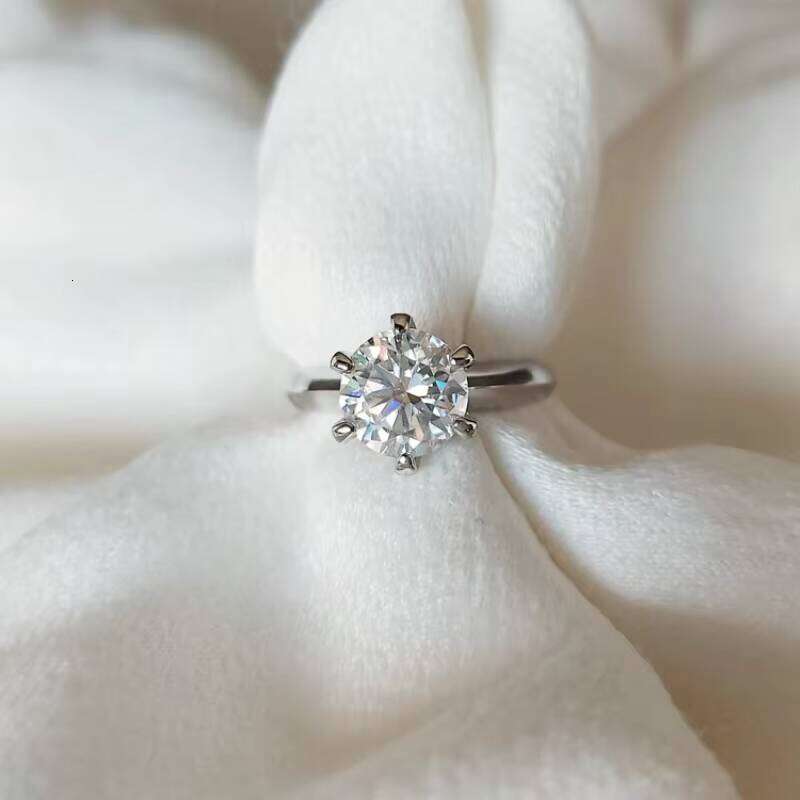 Premium Jewelry Lab Diamond 14k White Gold Genuine 2ct D-VVS1 Round 6-Prong Solid Moissanite Ring