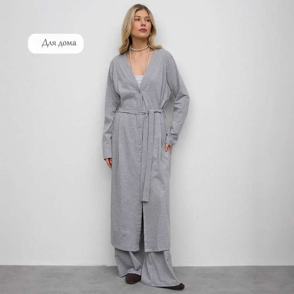 Lazy Style Loose Lace-Up Extended Cardigan Modal Button Long Coat With Belt B5