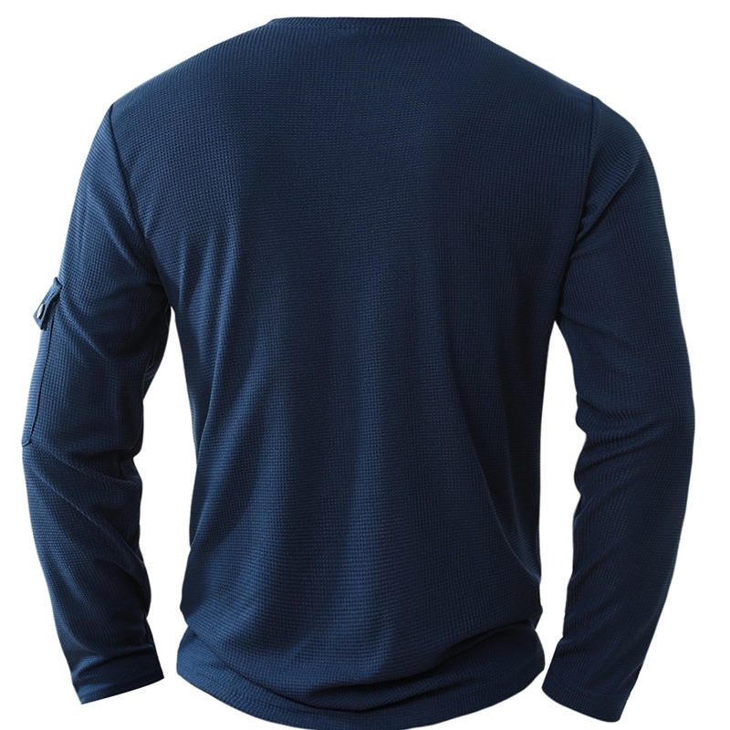 Mens Button Henley neck Shirt Long Sleeve Casual Solid color TShirt Fashion Waffle Cotton twopiece y250707
