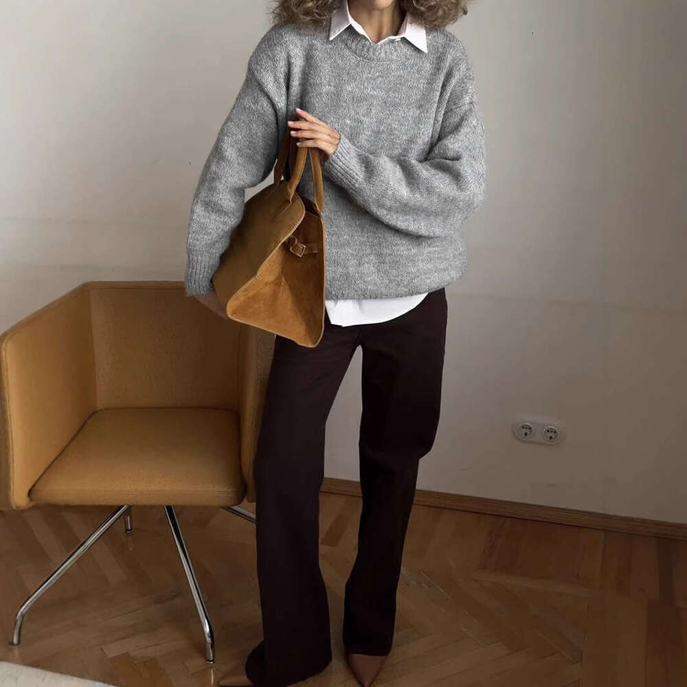 Lazy Style Wool Sweater For Women Pullover Loose Knitted Long Sleeve Top B5
