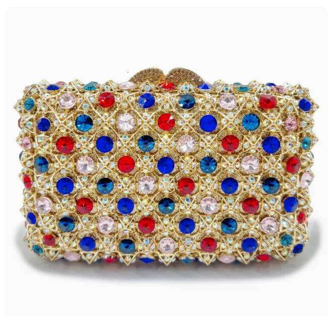 New Woman Bling Gems Evening Clutch Bags Lady Gold/Purple/Blue Dias Party Handbag Wedding Bag Bridal Handbags Crystals Purse