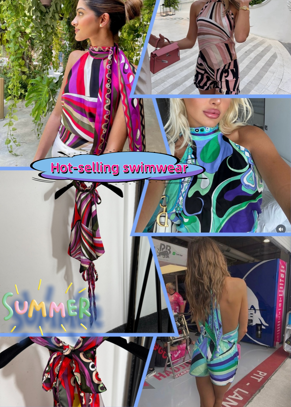 Design Brand Pucc* new suit halter neck backless vest top, sexy one-piece swimsuit + high waist skirt beach hip skirt S-XL