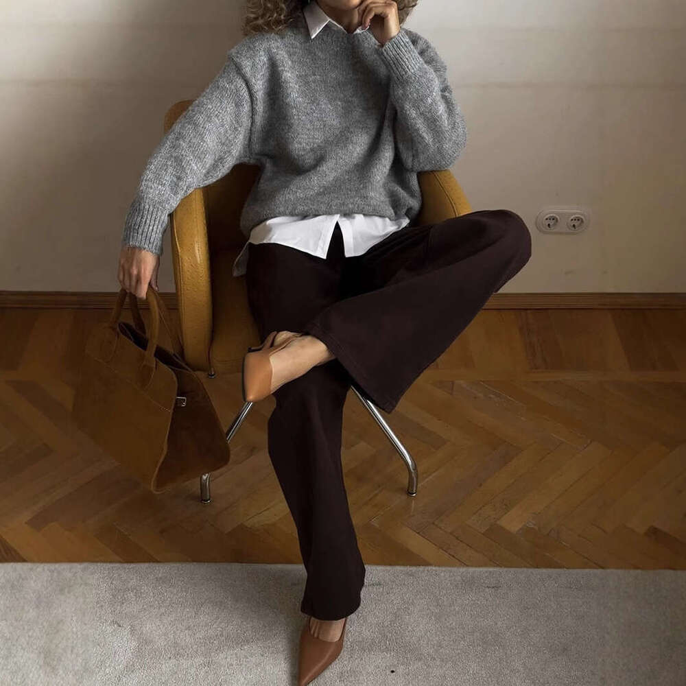 Lazy Style Wool Sweater For Women Pullover Loose Knitted Long Sleeve Top B5