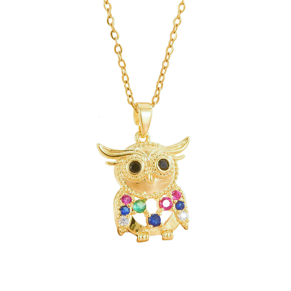 Colorful Zircon Owl Light Necklace For Women Clavicle Chain Jewelry Titanium Steel Accessories 1E1