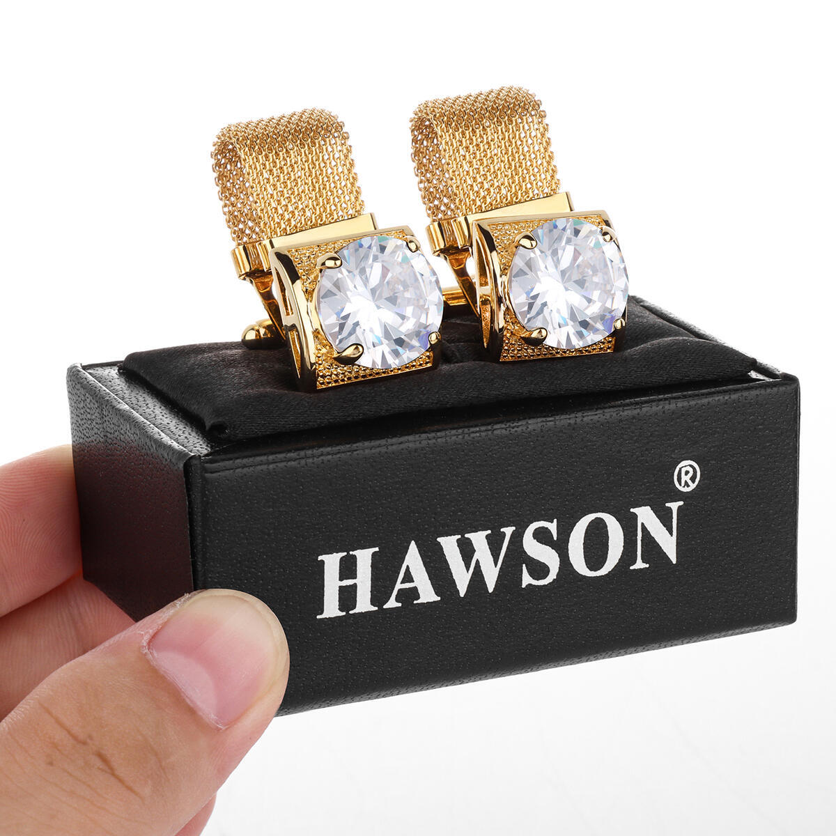 HAWSON Mens Crystal Cufflinks with Chain-luxury Shiny French Shirt Cufflinks wedding business gift accessories, Birthstone cuff