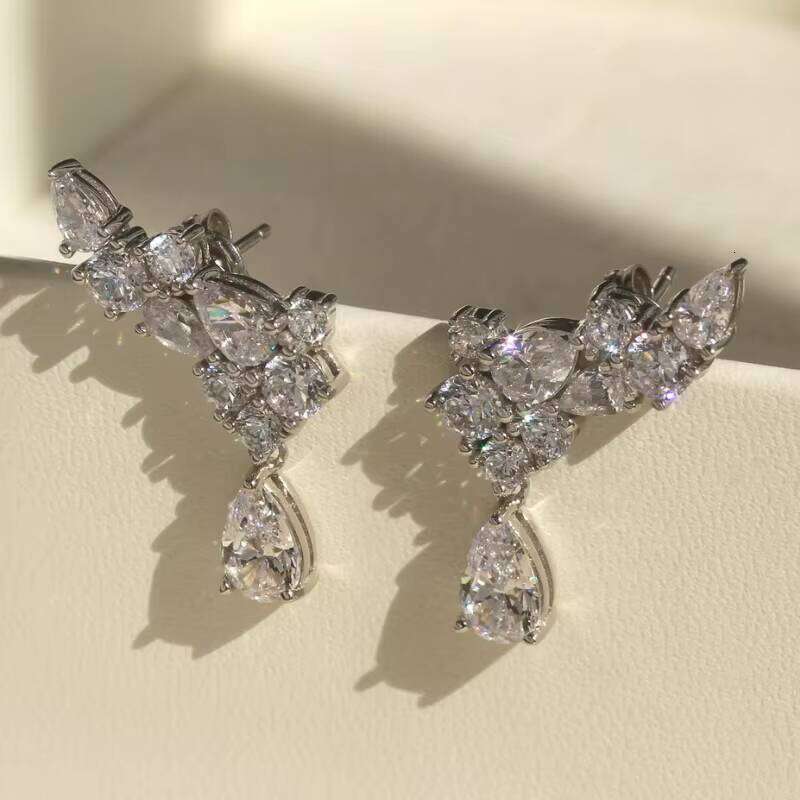 Classic Cluster Studs VVS Women 14k Solid Gold Push Back Prong Setting Moissanite Earrings