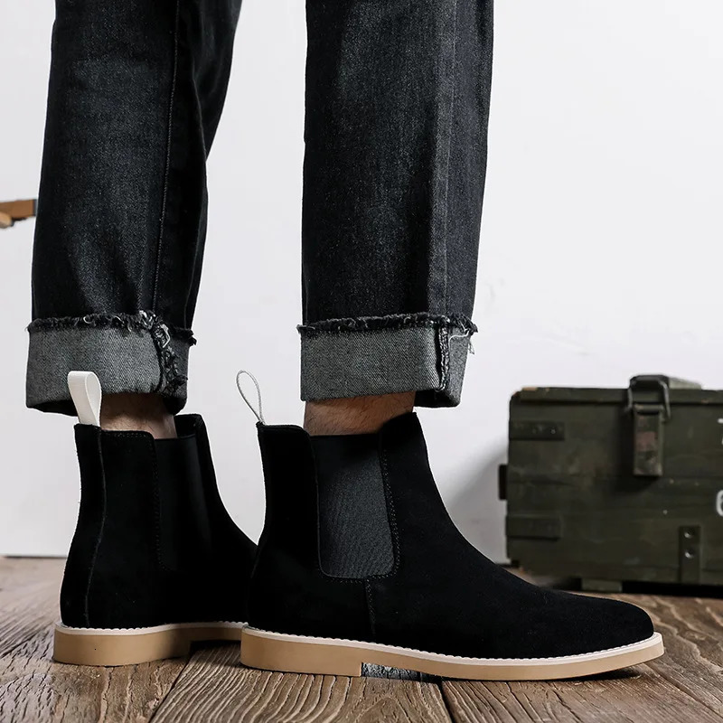 England style mens casual chelsea boots black beige cow suede leather shoes cowboy ankle boot breathable handsome short botas 250715