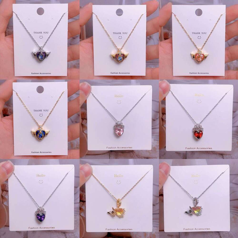 Titanium Steel Clavicle Chain Pink Crown Heart Necklace For Women Light High-End Versatile Elegant Accessory Yiwu 93A