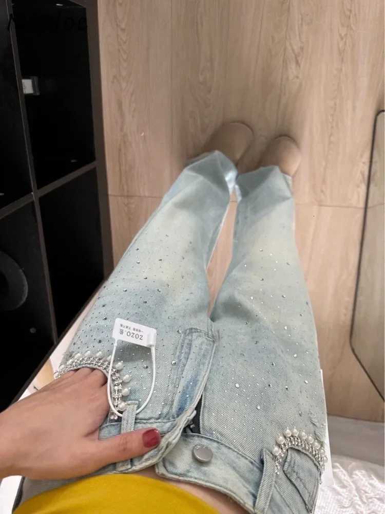 Neploe Heavy Diamond Washed Loose Jeans for Women Y2k High Waist Blue Denim Pants 2025 Summer New Straight Wide Leg Pants R250716
